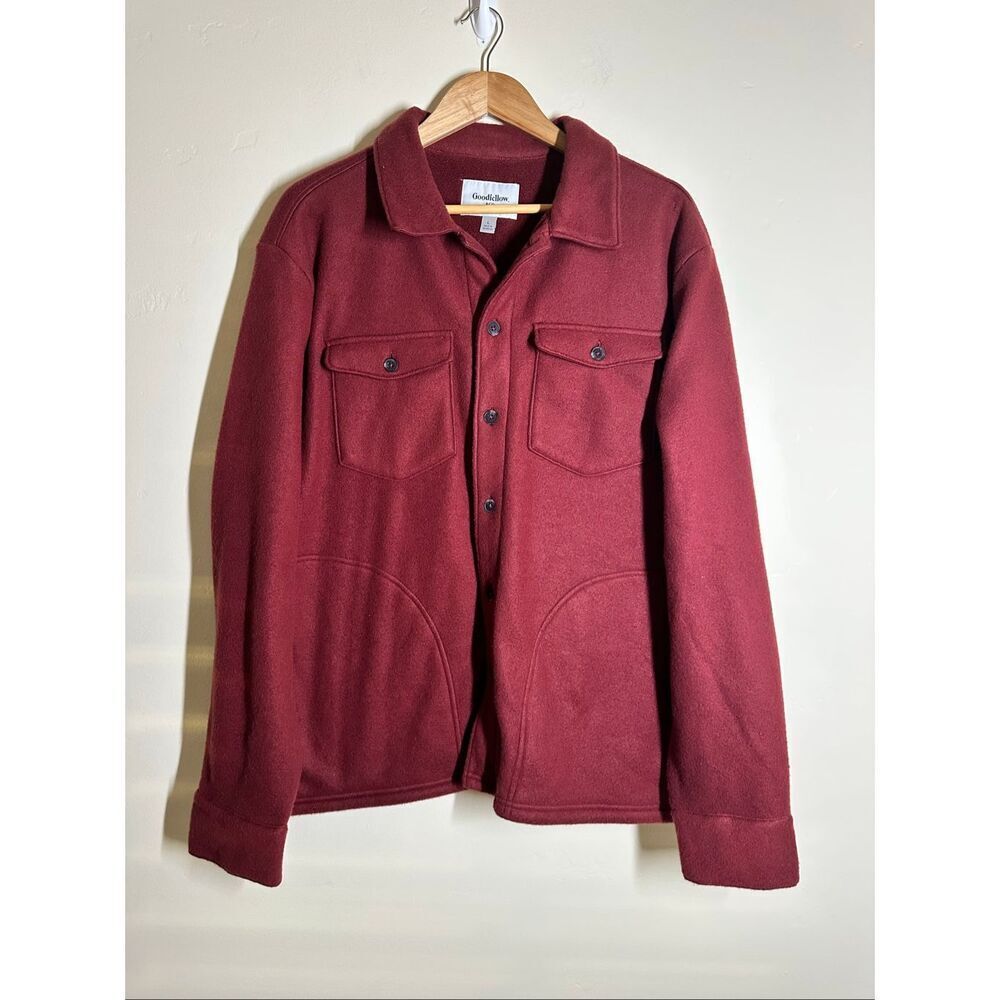 Goodfellow Men’s Maroon Red Soft Fleece Button Front Shacket Size Large
